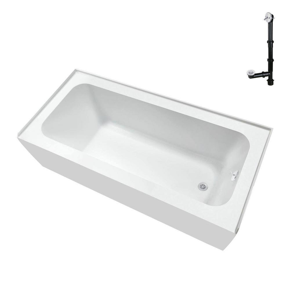 66-Inch Glossy White Acrylic Alcove Bathtub with Right-Hand Drain