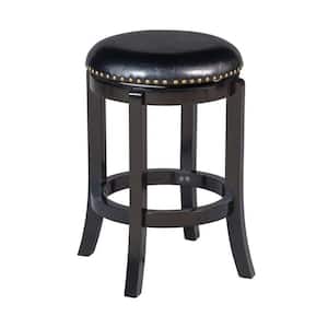 24 in. H Black Nailhead Trim Round Leatherette Swivel Counter Stool with Flared Leg