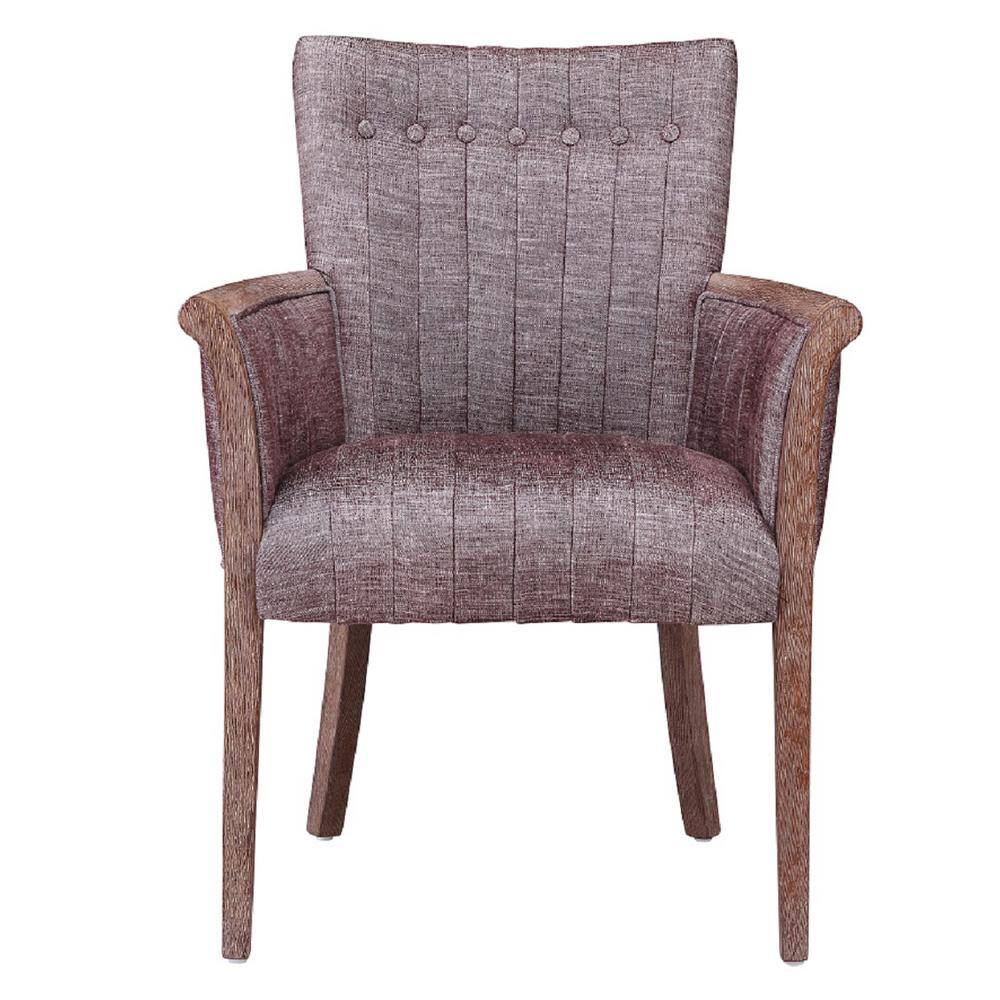 Ash Wood Frame Linen Upholstered Transitional Arm Chair, Brown