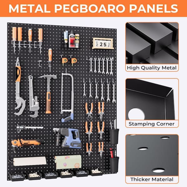 Vrbgify 48 in. Metal Black Pegboard Wall Rack Kit Garage Organizer