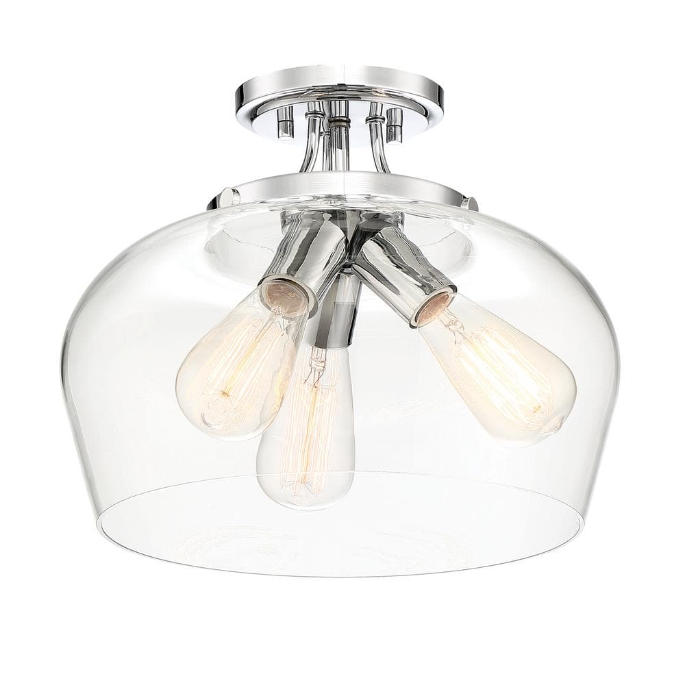 Transitional Curved Glass Bowl Ceiling Light in Polished Chrome