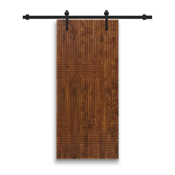 CALHOME Japanese 24 in. x 84 in. Pre Assemble Walnut Stained Wood Interior Sliding Barn Door with Hardware Kit