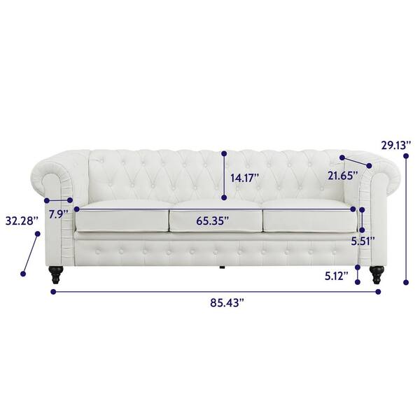 HOMESTOCK 88.58 in. W Round Arm PU Faux Leather Rectangle