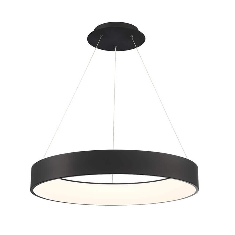 Modern Black Aluminum LED Drum Pendant with Frosted Diffuser