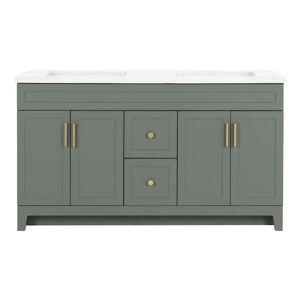 Chasbury 61 in. Double Sink Palm Green Bath Vanity with White Cultured Marble Top (Assembled)