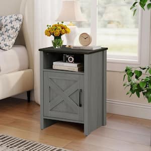 16 in. W Gray Rectangular Engineered Wood Side End Table with Integrated Cable Management