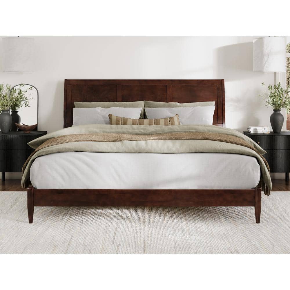 Valencia Walnut King Wood Sleigh Platform Bed with Headboard