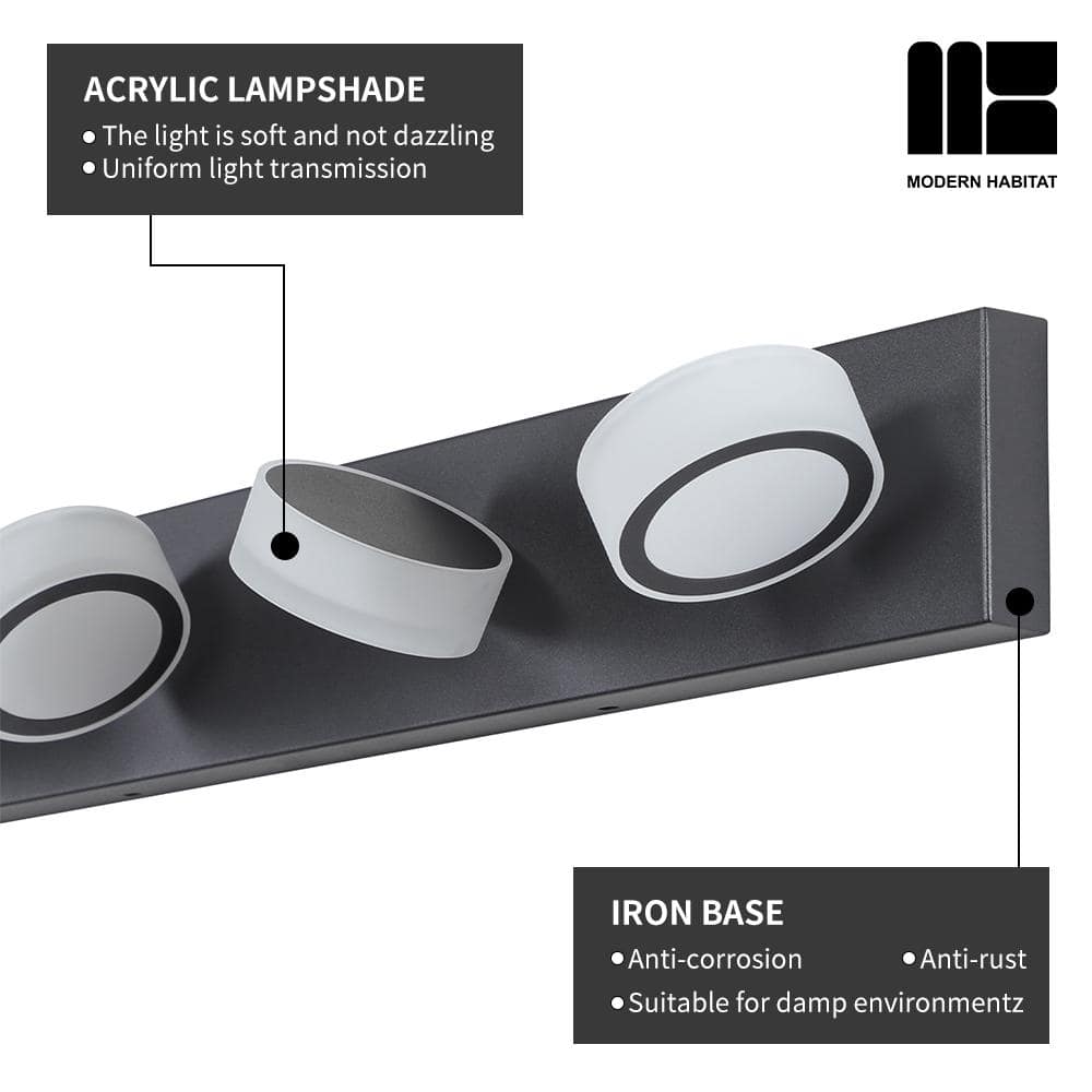 Black Metal 4-Light Dimmable LED Vanity Fixture