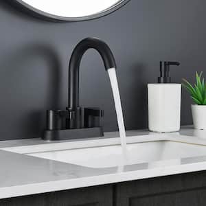 4 in. Centerset Double Handle Mid Arc Bathroom Faucet with Drain Kit Included in Matte Black