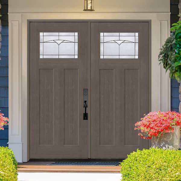 Regency 72 in. x 80 in. 1/4 TopL Horizon Glass LHIS Ashwood Fir Fiberglass Double Prehung Front Door with 4-9/16 Jamb