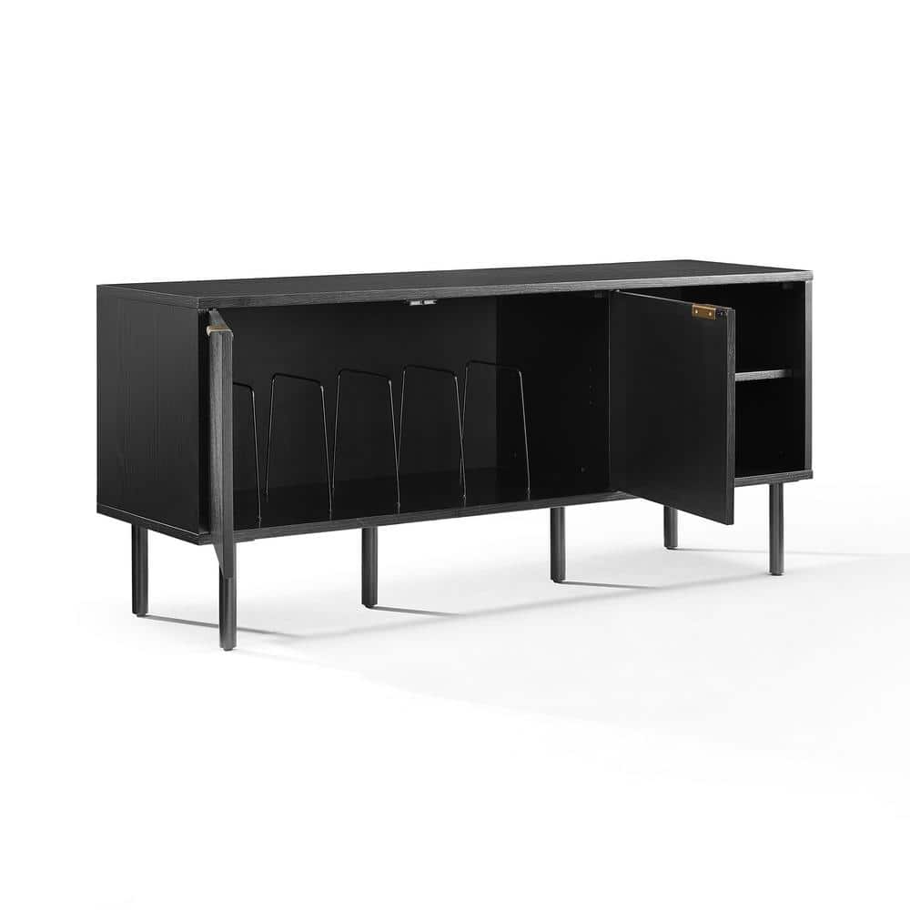 Brody Black Oak Record Storage Sideboard with Brass Handles