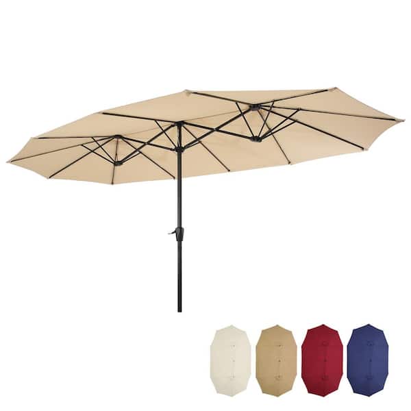 Tatayosi 15 ft. x 9 ft. Tan Large Double-Sided Rectangular Outdoor Twin Patio Market Umbrella with Crank