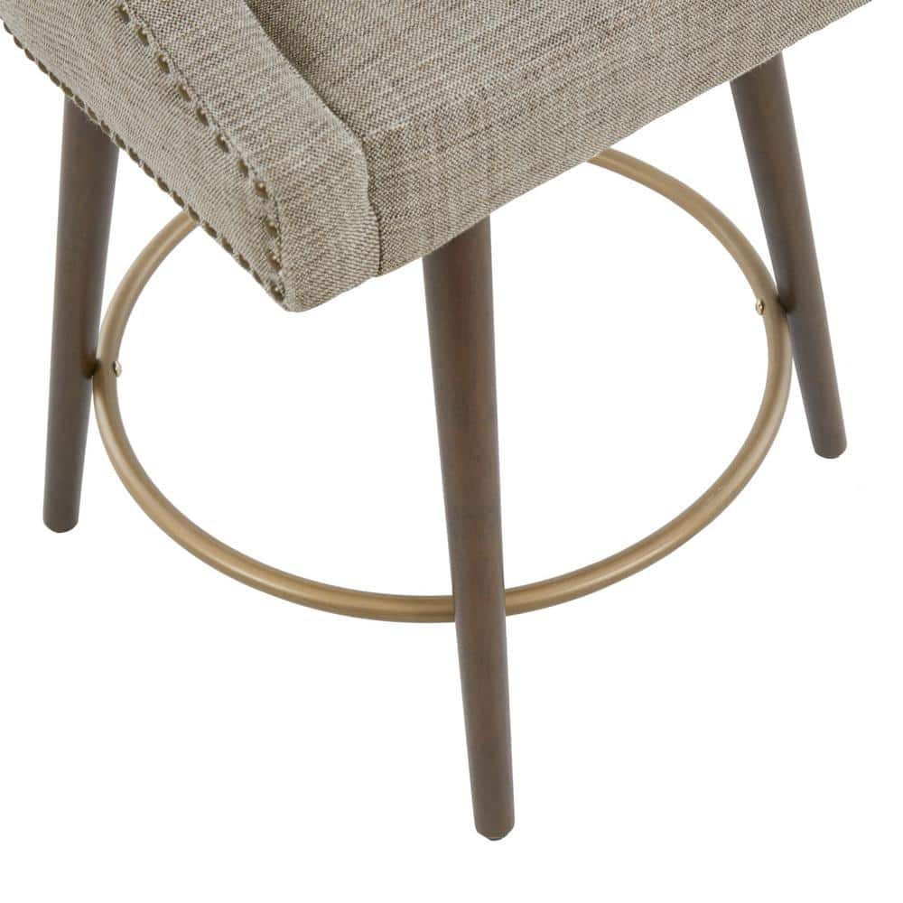 Grey Multi Tweed Swivel Counter Stool with Walnut Wood Legs