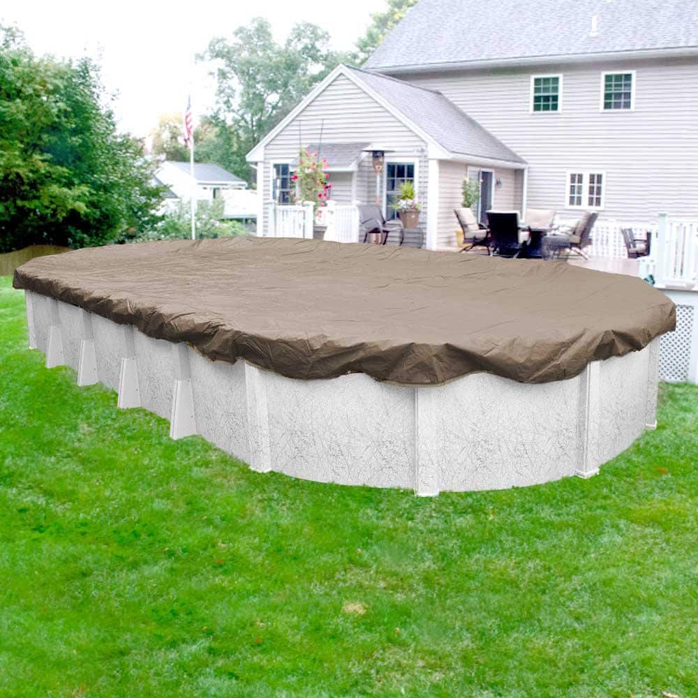 Extra Heavy-Duty Sandstone Oval Winter Pool Cover