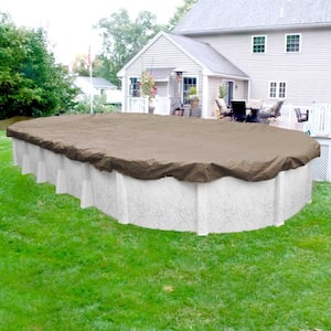 Sandstone 12 ft. x 18 ft. Oval Sand Solid Above Ground Winter Pool Cover