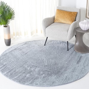 Faux Rabbit Fur Gray 6 ft. x 6 ft. Solid Flokati Round Area Rug