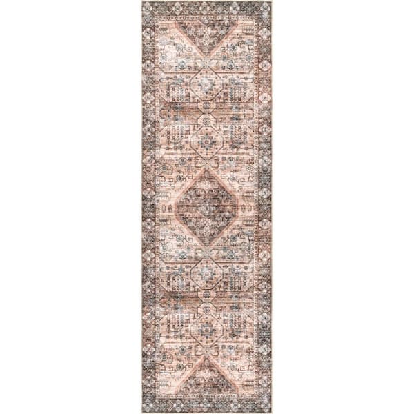 nuLOOM Devin Machine Washable Vintage Medallion Light Brown 3 ft. x 8 ft. Runner Rug Area Rug