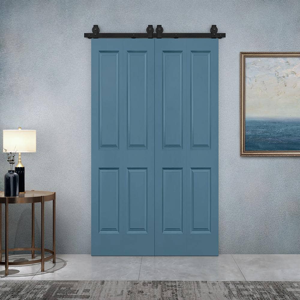 Dignity Blue MDF Double Bi-Fold Barn Doors with Black Hardware
