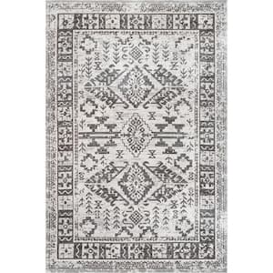 Serena Machine Washable Grey Doormat 3 ft. x 5 ft. Distressed Persian Area Rug