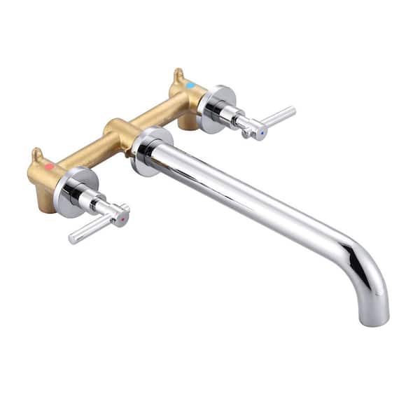 Double Handle Wall-Mount Roman Tub Faucet in Polished Chrome