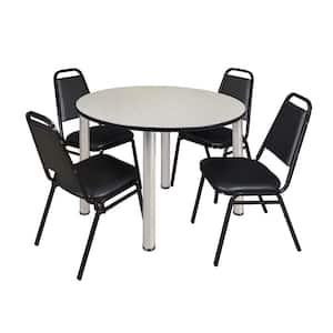 Rumel 48 in.Round Chrome and Maple Wood Breakroom Table and 4 Restaurant Stack Chairs (4-Capacity)