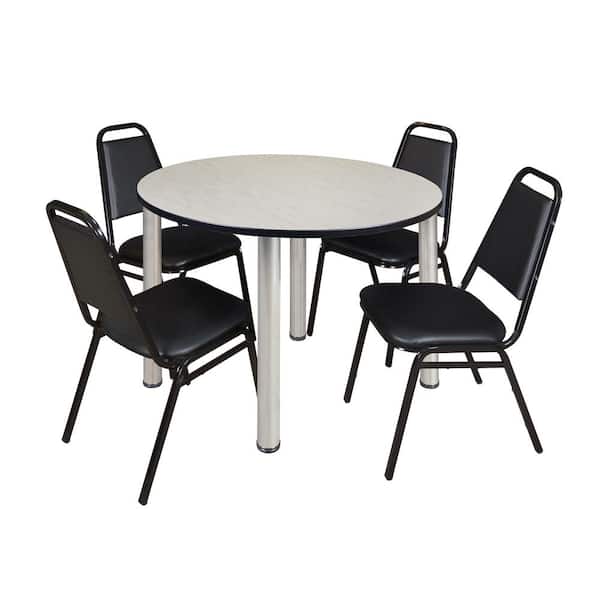 Regency Rumel 48 in.Round Chrome and Maple Wood Breakroom Table and 4 Restaurant Stack Chairs (4-Capacity)