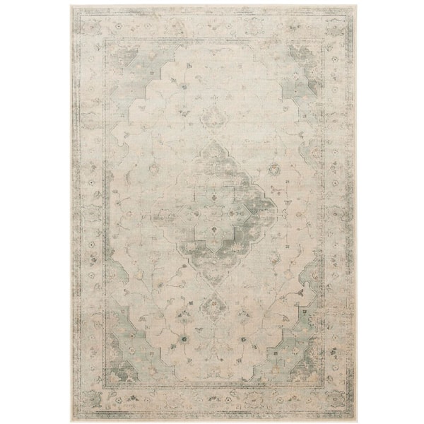 Vintage 3 ft. x 4 ft. Light Blue/Cream Medallion Distressed Area Rug