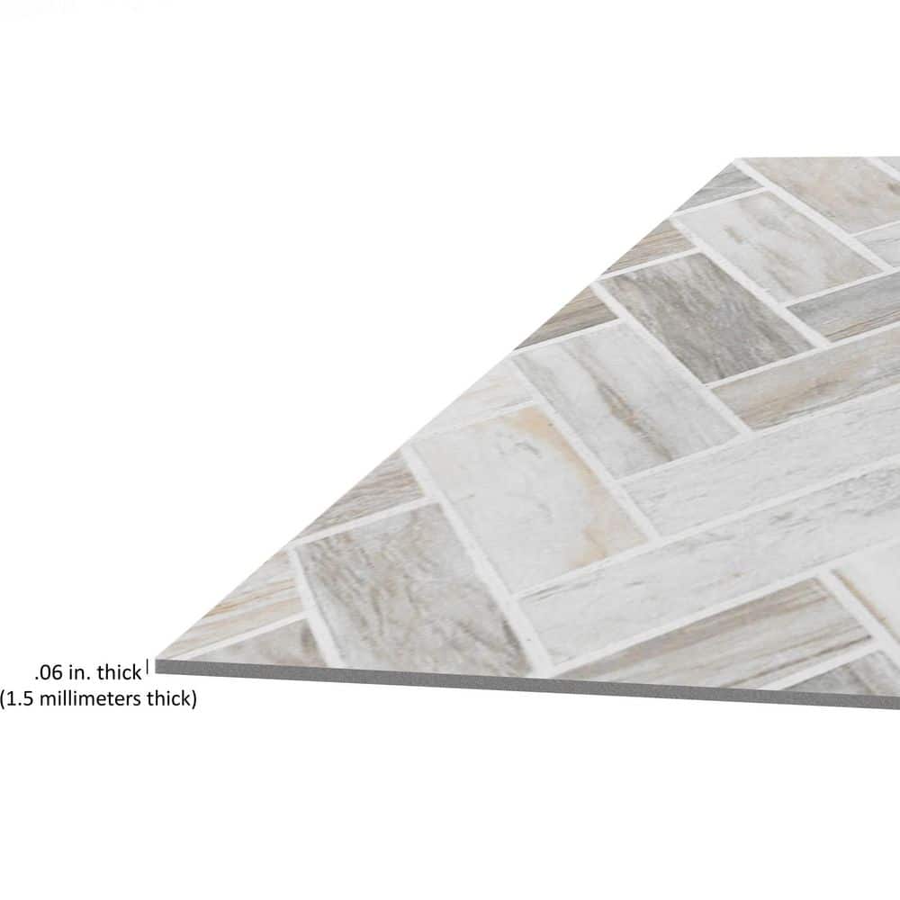 Stone Herringbone Medium Vinyl Peel and Stick Floor Tiles