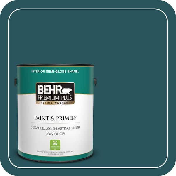 BEHR PREMIUM PLUS 1 gal. #MQ6-01 Ocean Abyss Semi-Gloss Enamel Low Odor Interior Paint & Primer