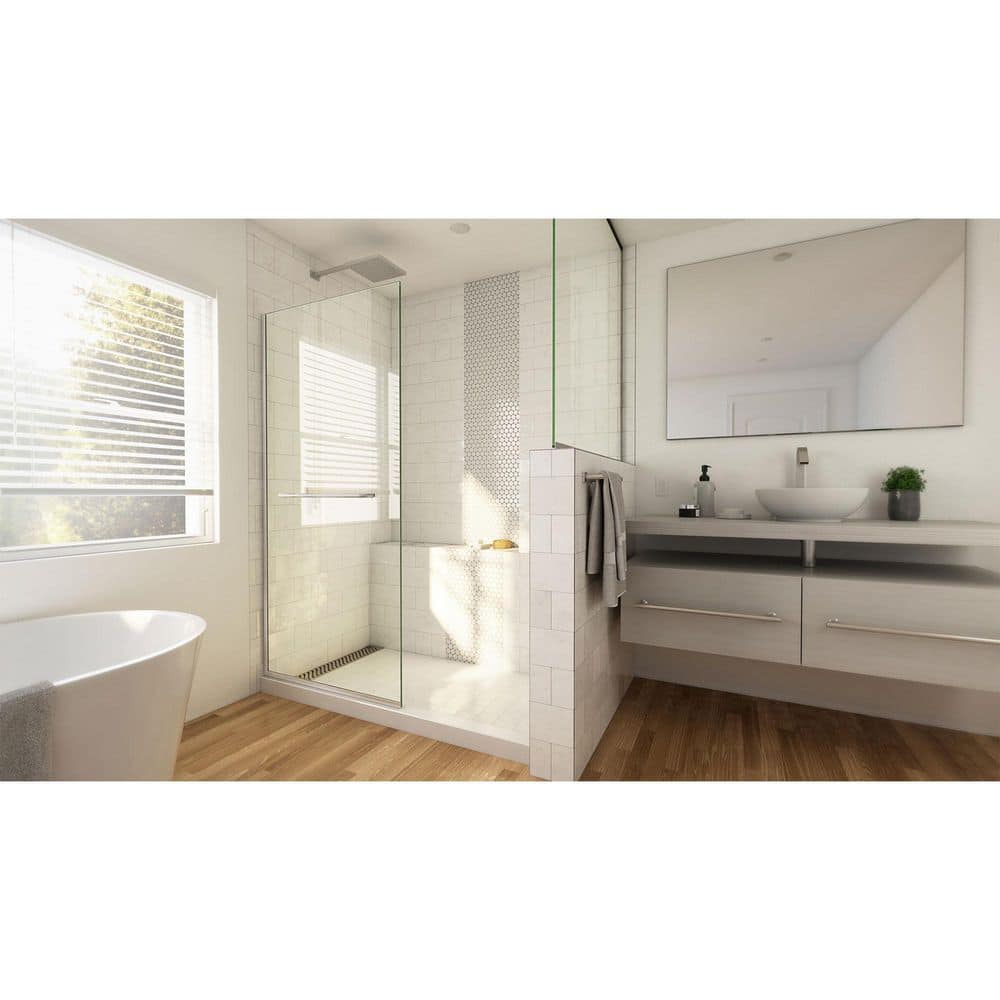Linea 34" W x 72" H Frameless Brushed Nickel Shower Screen