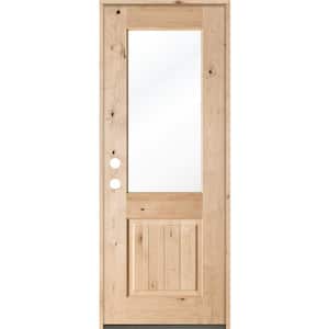 32 in. x 96 in. Rustic Half-Lite Clear Low-E IG Unfinished Wood Alder V-Grooved Right-Hand Inswing Prehung Front Door