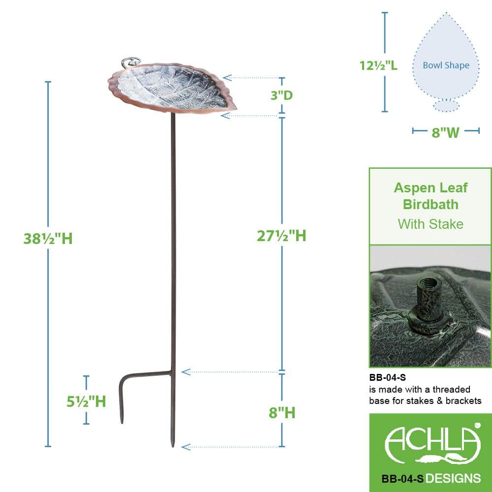 Antique Brass Leaf Birdbath with Iron Stake