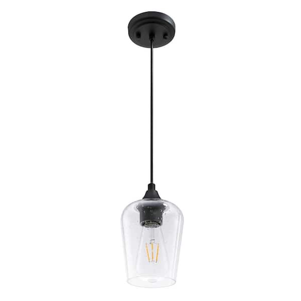 Merra 1-Light Matt Black Pendant with Seeded Glass Shade