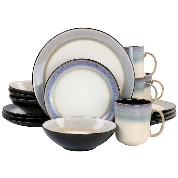Gibson Elite Rings of Saturn 16 Piece Reactive Glaze Stoneware Dinnerware  Set in Grey 986118391M
