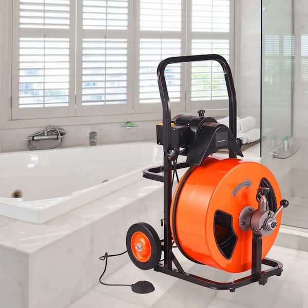 Drain Cleaning Machine 100 FT. x 3/4 In., Sewer Snake Machine Auto Feed, Drain Auger Cleaner with 4 Cutter