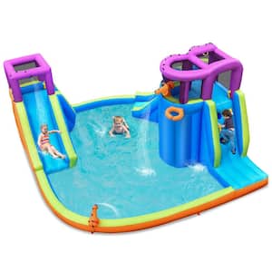 Multi-Color 6-In-1 Inflatable Dual Slide Water Park Climbing Bouncer without Blower