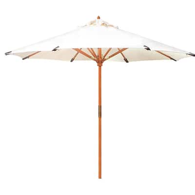 118 in. Dia Teak Market Patio Umbrella in Sunbrella White