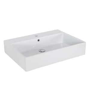 Simple 70.50A Wall Mount / Vessel Bathroom Sink in Ceramic White with 1 Faucet Hole