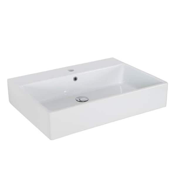WS Bath Collections Simple 70.50A Wall Mount / Vessel Bathroom Sink in Ceramic White with 1 Faucet Hole