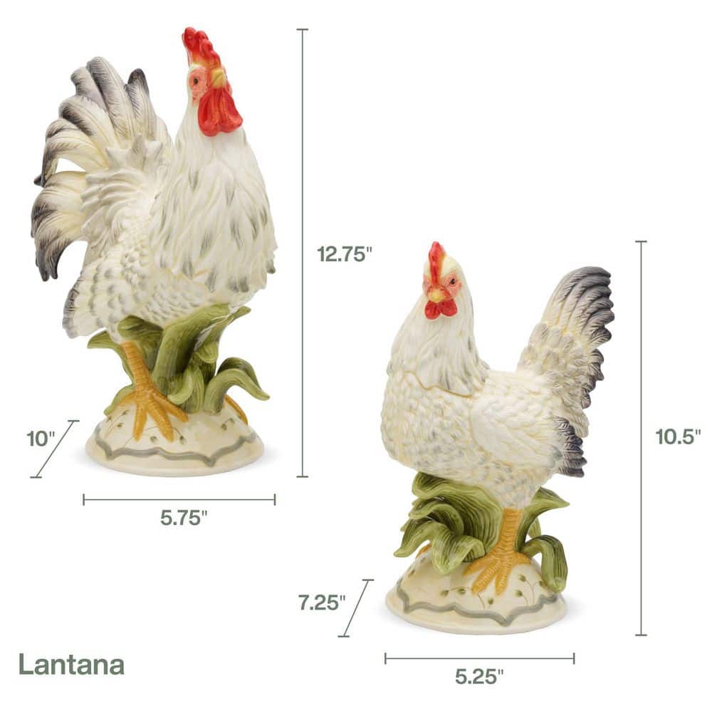 Hand-Painted Ceramic Rooster & Hen Figurine Set