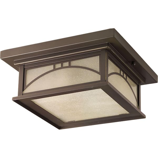 Progress Lighting Residence Collection 2-Light Antique Bronze Umber Textured Art Glass Craftsman Outdoor Close-to-Ceiling Light
