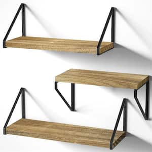 5.7 in. x 16.9 in. x 5.78 in. Carbonized Black Wood Floating Decorative Wall Shelves with Metal Brackets (Set of 3)