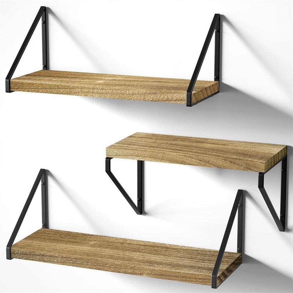 5.7 in. x 16.9 in. x 5.78 in. Carbonized Black Wood Floating Decorative Wal