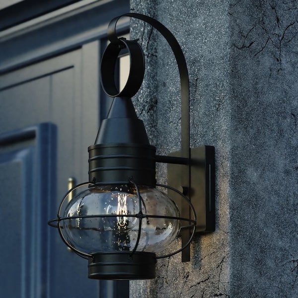 Chatham 1 Light Black Coastal Outdoor Wall Lantern Clear Glass