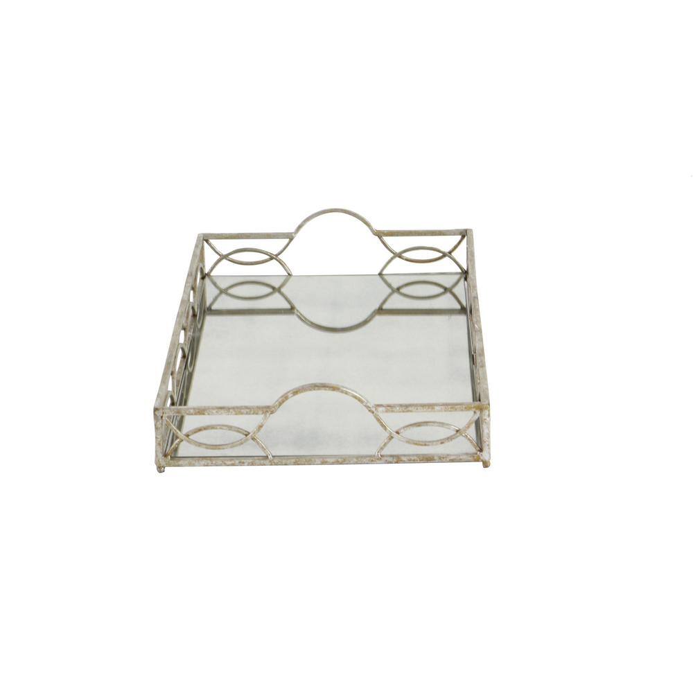 Elegant Silver Rectangular Glass Serving Tray