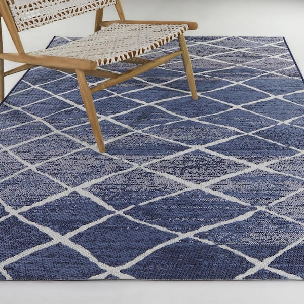 Santeri Blue 5 ft. x 7 ft.  Trellis Indoor/Outdoor Area Rug