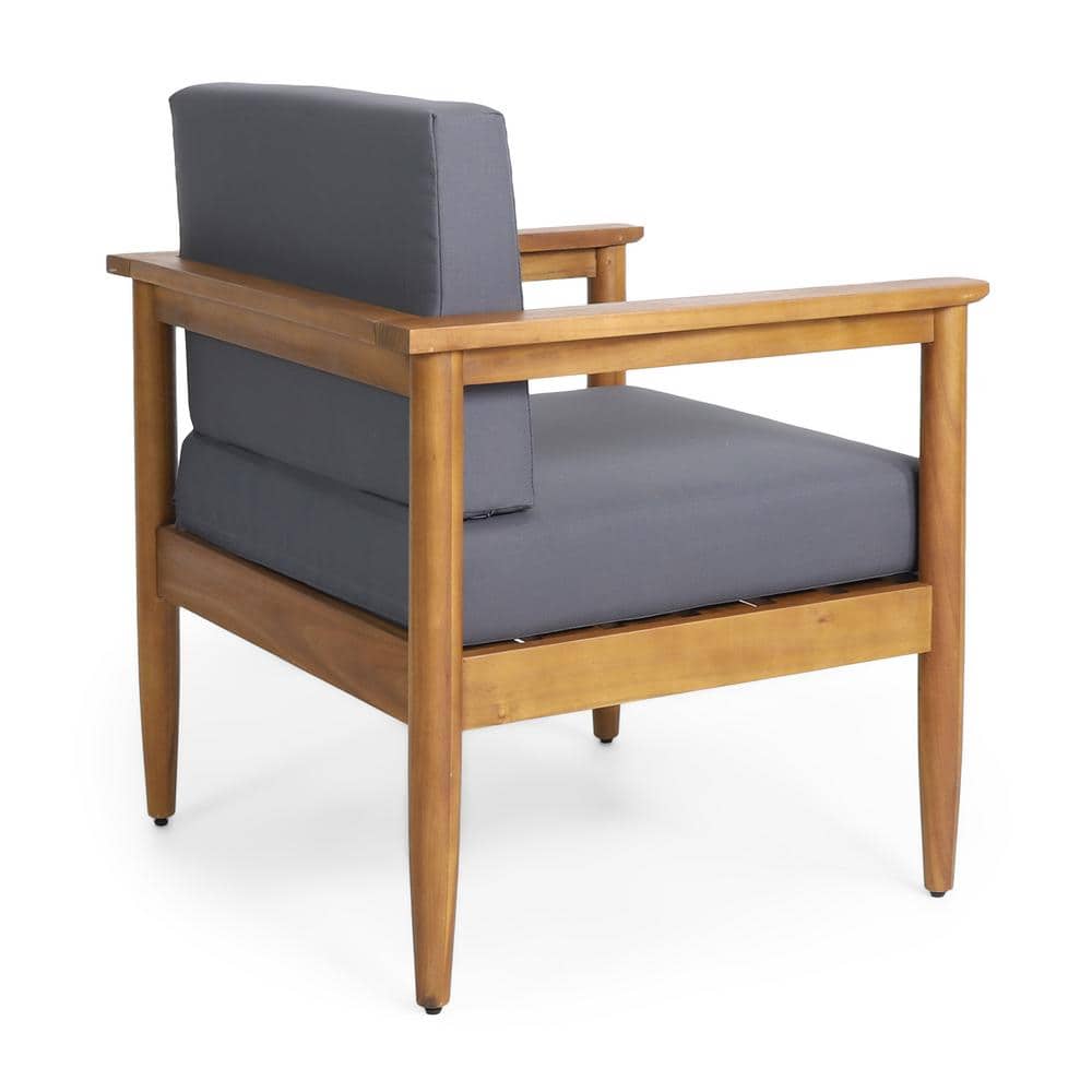 Teak Brown Acacia Wood Outdoor Lounge Chair with Dark Grey Cushions