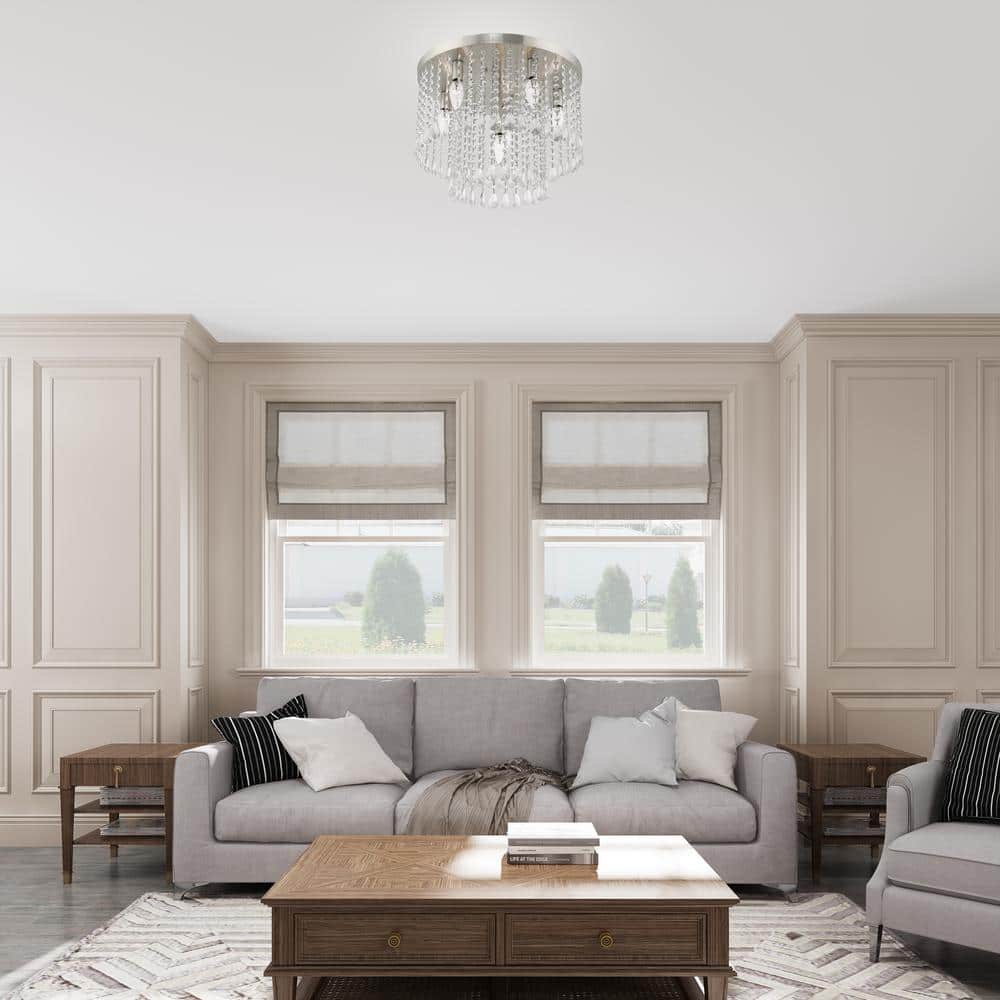 Elizabeth Sparkle 6-Light Indoor/Outdoor Crystal Flush Mount, Brushed Nickel