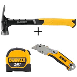 20 oz. Hammer, 25 ft. Tape Measure, and Retractable Knife Hand Tool Combo Set (3-Piece)