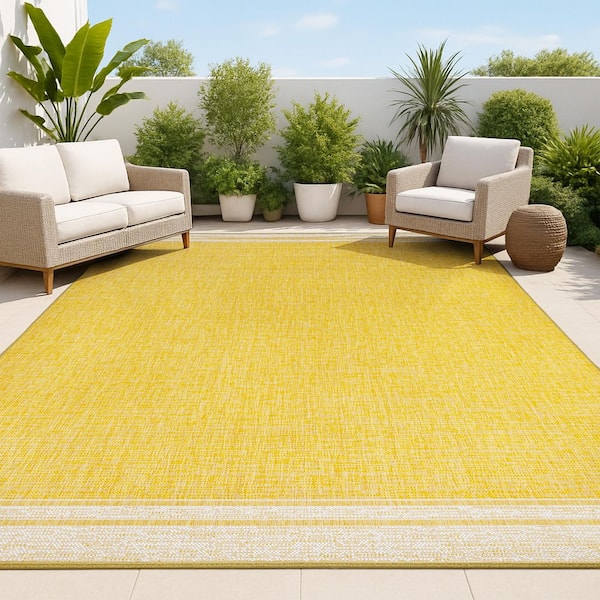 Alda Yellow/Cream 8 ft. x 10 ft. Modern Minimalist Mingled Solid Indoor/Outdoor Area Rug